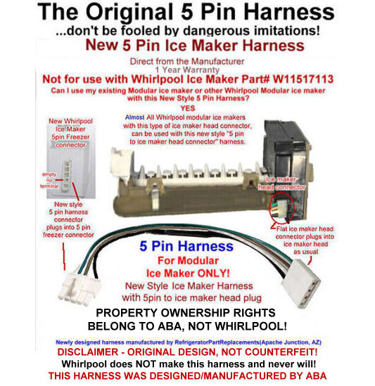 5 Pin Whirlpool Ice Maker Jumper Harness