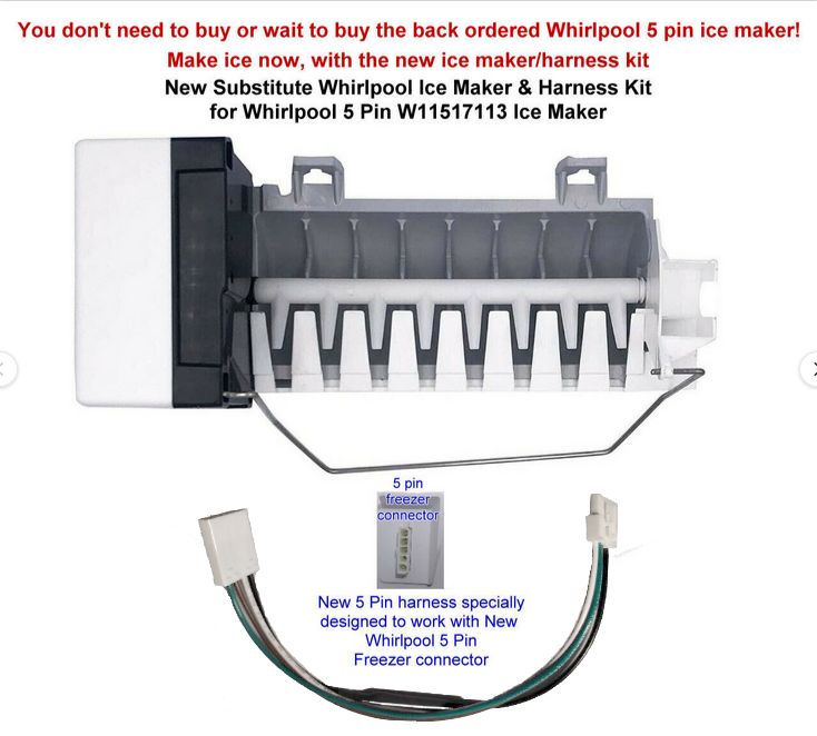 ABA 5-Pin To 8-Pin Ice Maker Harness Adaptor – 4 Wire, USA Made, 1 Yr Warranty