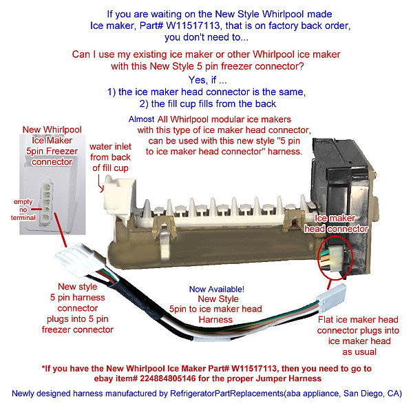 5 Pin Whirlpool Ice Maker Jumper Harness